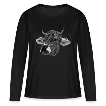 Cow Cow Farmer Animal Motif Imprint Animal Motif - Women's Premium Organic Long Sleeve Shirt - black - Front - Julia (174cm)