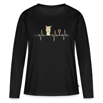 Heartbeat Alpaca Herzschlag Wein Alpaka Geschenk - Frauen Premium Bio Langarmshirt - Schwarz - Vorne - Julia (174cm)