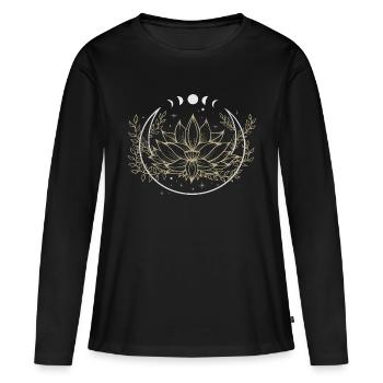 Mond Blume Lotus - Frauen Premium Bio Langarmshirt - Schwarz - Vorne - Julia (174cm)