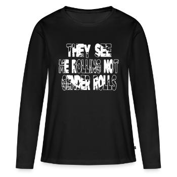 Blagues geek cite Barber Hair Obama - T-shirt manches longues Premium bio Femme - noir - Devant - Julia (174cm)