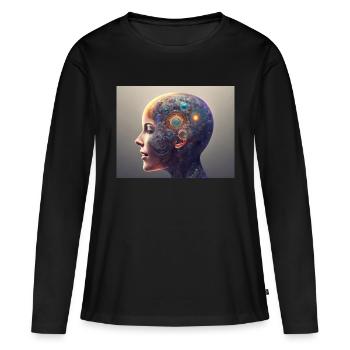 Tête mécanique - T-shirt manches longues Premium bio Femme - noir - Devant - Julia (174cm)