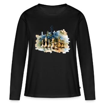 Huile sur toile échiquéenne - T-shirt manches longues Premium bio Femme - noir - Devant - Julia (174cm)