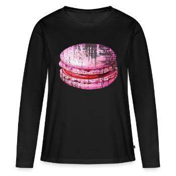 Macaron rose - T-shirt manches longues Premium bio Femme - noir - Devant - Julia (174cm)