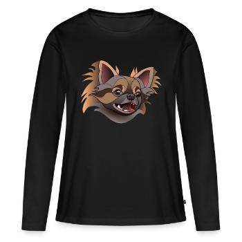 Chihuahua poil long - T-shirt manches longues Premium bio Femme - noir - Devant - Julia (174cm)