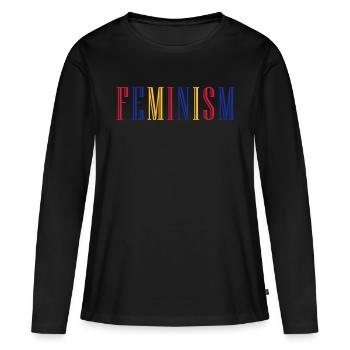 FEMINISM - T-shirt manches longues Premium bio Femme - noir - Devant - Julia (174cm)