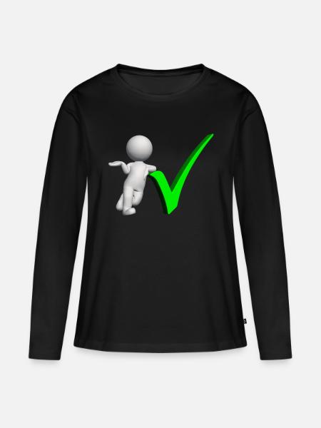 3D Figur mit grünem Häkchen - Frauen Premium Bio Langarmshirt - Schwarz