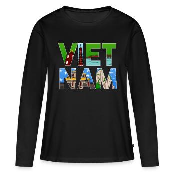 Vietnam Geschichte Brücke Berg Hochhaus I Geschenk - Frauen Premium Bio Langarmshirt - Schwarz - Vorne - Julia (174cm)