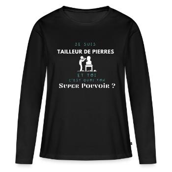 Tailleur de pierre - T-shirt manches longues Premium bio Femme - noir - Devant - Julia (174cm)