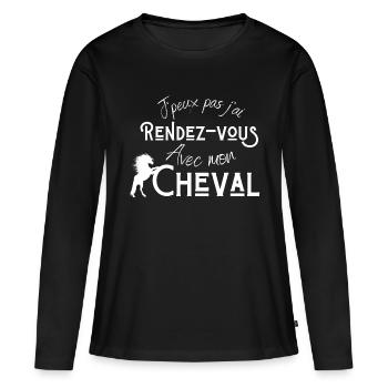 Je peux pas j'ai rendez vous avec mon cheval - T-shirt manches longues Premium bio Femme - noir - Devant - Julia (174cm)