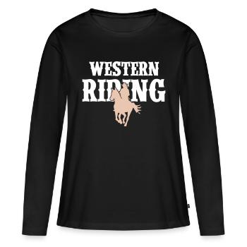 Femme d’équitation western - T-shirt manches longues Premium bio Femme - noir - Devant - Julia (174cm)