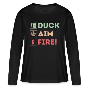 Canard, viser, tirer ! Joueur tactique de paintball - T-shirt manches longues Premium bio Femme - noir - Devant - Julia (174cm)