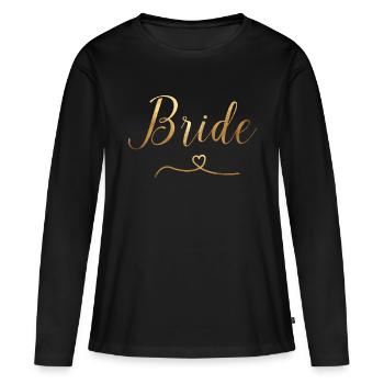 Mariée - JGA - Mariage - Look Doré - T-shirt manches longues Premium bio Femme - noir - Devant - Julia (174cm)