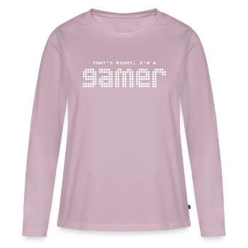 Je suis un joueur - T-shirt manches longues Premium bio Femme - rose poudré - Devant - Julia (174cm)