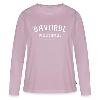 bavarde professionnelle - Cadeau drôle et humour - T-shirt manches longues Premium bio Femme - rose poudré - Devant - Julia (174cm)