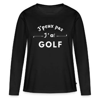 J'peux pas j'ai golf / Idée cadeau golfeur - T-shirt manches longues Premium bio Femme - noir - Devant - Julia (174cm)