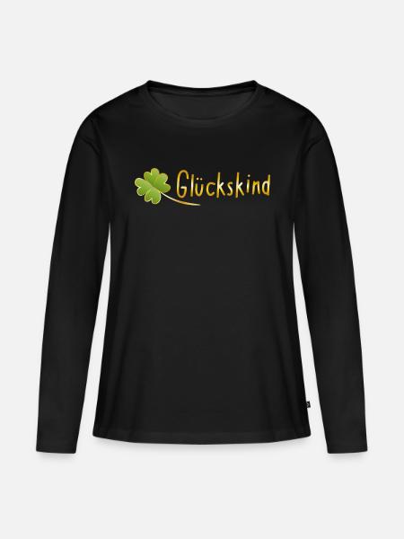 Glücksklee Glückskind - Frauen Premium Bio Langarmshirt - Schwarz