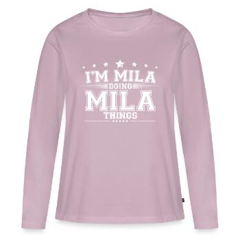 Mila - T-shirt manches longues Premium bio Femme - rose poudré - Devant - Julia (174cm)