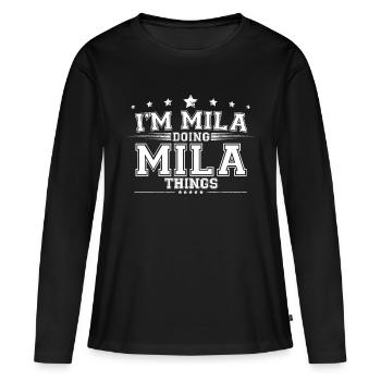 Mila - T-shirt manches longues Premium bio Femme - noir - Devant - Julia (174cm)