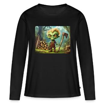 mignon petit extraterrestre rétro vert est la gravure sur bois - T-shirt manches longues Premium bio Femme - noir - Devant - Julia (174cm)
