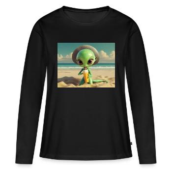 mignon petit vert rétro vintage extraterrestre bain de soleil - T-shirt manches longues Premium bio Femme - noir - Devant - Julia (174cm)