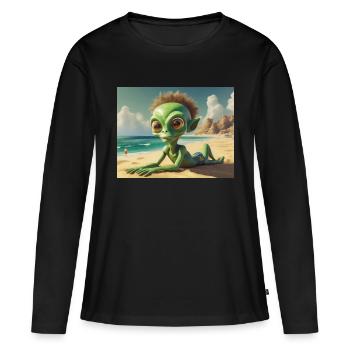 mignon petit vert rétro vintage extraterrestre bain de soleil - T-shirt manches longues Premium bio Femme - noir - Devant - Julia (174cm)