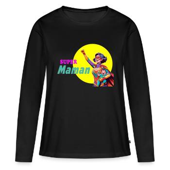 super maman Transparent - T-shirt manches longues Premium bio Femme - noir - Devant - Julia (174cm)