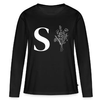 Minimalistische Blumen - Frauen Premium Bio Langarmshirt - Schwarz - Vorne - Julia (174cm)