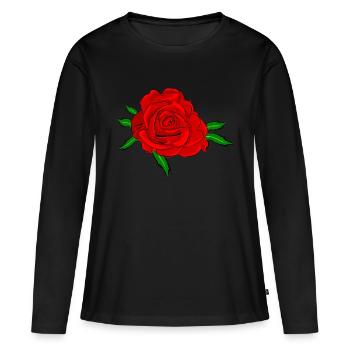 Rote Rose Blume - Frauen Premium Bio Langarmshirt - Schwarz - Vorne - Julia (174cm)