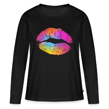 Aquarell Lippe - Frauen Premium Bio Langarmshirt - Schwarz - Vorne - Julia (174cm)