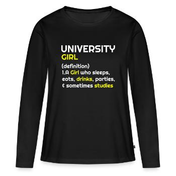 University, University Girl, University t shirts - Women's Premium Organic Long Sleeve Shirt - black - Front - Julia (174cm)