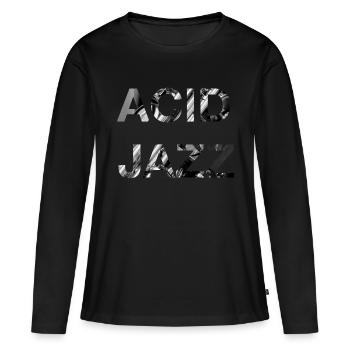 Acid Jazz Musique Noir Blanc Typographie Moderne - T-shirt manches longues Premium bio Femme - noir - Devant - Julia (174cm)