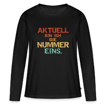 Nummer Eins - Vintage - Frauen Premium Bio Langarmshirt - Schwarz - Vorne - Julia (174cm)