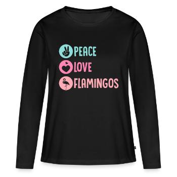 Peace Love Flamingos Cute Pink Bird - Women's Premium Organic Long Sleeve Shirt - black - Front - Julia (174cm)