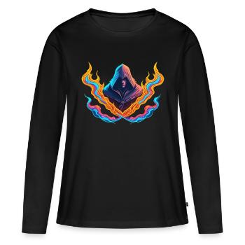 POUVOIR TRANSFORMATEUR DES FLAMMES AU NÉON - T-shirt manches longues Premium bio Femme - noir - Devant - Julia (174cm)