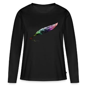 feder - Frauen Premium Bio Langarmshirt - Schwarz - Vorne - Julia (174cm)