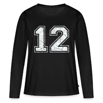 12 dans blanc in Used Look - T-shirt manches longues Premium bio Femme - noir - Devant - Julia (174cm)