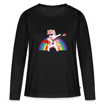 Licorne à bascule - T-shirt manches longues Premium bio Femme - noir - Devant - Julia (174cm)