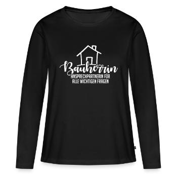 Maître d’ouvrage Interlocutrice pour toutes les questions - T-shirt manches longues Premium bio Femme - noir - Devant - Julia (174cm)