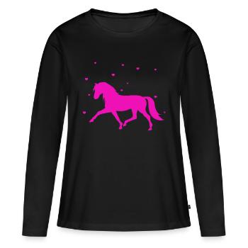 Chevaux, coeur, équitation, chemise, filles, femmes - T-shirt manches longues Premium bio Femme - noir - Devant - Julia (174cm)