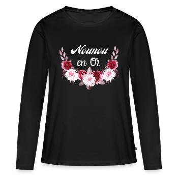 nounou en or Couronne de fleurs - T-shirt manches longues Premium bio Femme - noir - Devant - Julia (174cm)