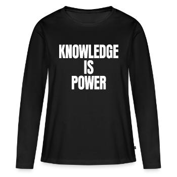 Wissen ist Macht - Frauen Premium Bio Langarmshirt - Schwarz - Vorne - Julia (174cm)