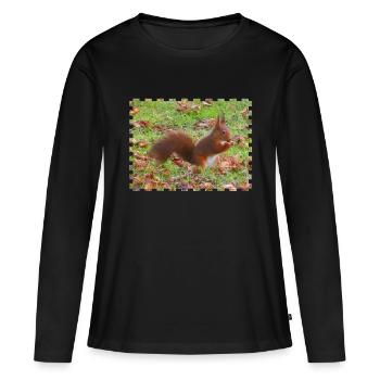 Ecureuil avec une noisette - T-shirt manches longues Premium bio Femme - noir - Devant - Julia (174cm)