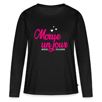 morue un jour morue toujours - T-shirt manches longues Premium bio Femme - noir - Devant - Julia (174cm)