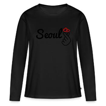 Séoul - T-shirt manches longues Premium bio Femme - noir - Devant - Julia (174cm)
