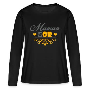 MAMAN EN OR tshirt cadeau noel anniversaire fêtes - T-shirt manches longues Premium bio Femme - noir - Devant - Julia (174cm)