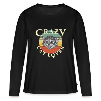 Amant de chat fou - T-shirt manches longues Premium bio Femme - noir - Devant - Julia (174cm)