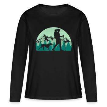 Wanderer mit Hund - Bergsteigen Wandern Berge - Frauen Premium Bio Langarmshirt - Schwarz - Vorne - Julia (174cm)
