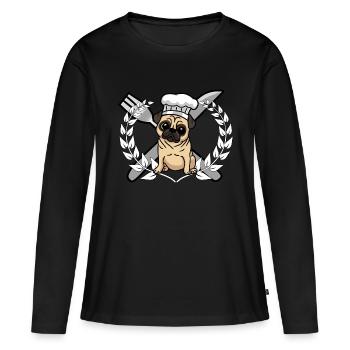 Pug Dog Cuisine Cuisine Chef Gastronomique - T-shirt manches longues Premium bio Femme - noir - Devant - Julia (174cm)