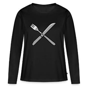Couverts couteau fourchette cuisine - T-shirt manches longues Premium bio Femme - noir - Devant - Julia (174cm)