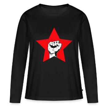 Étoile rouge poing vintage - T-shirt manches longues Premium bio Femme - noir - Devant - Julia (174cm)